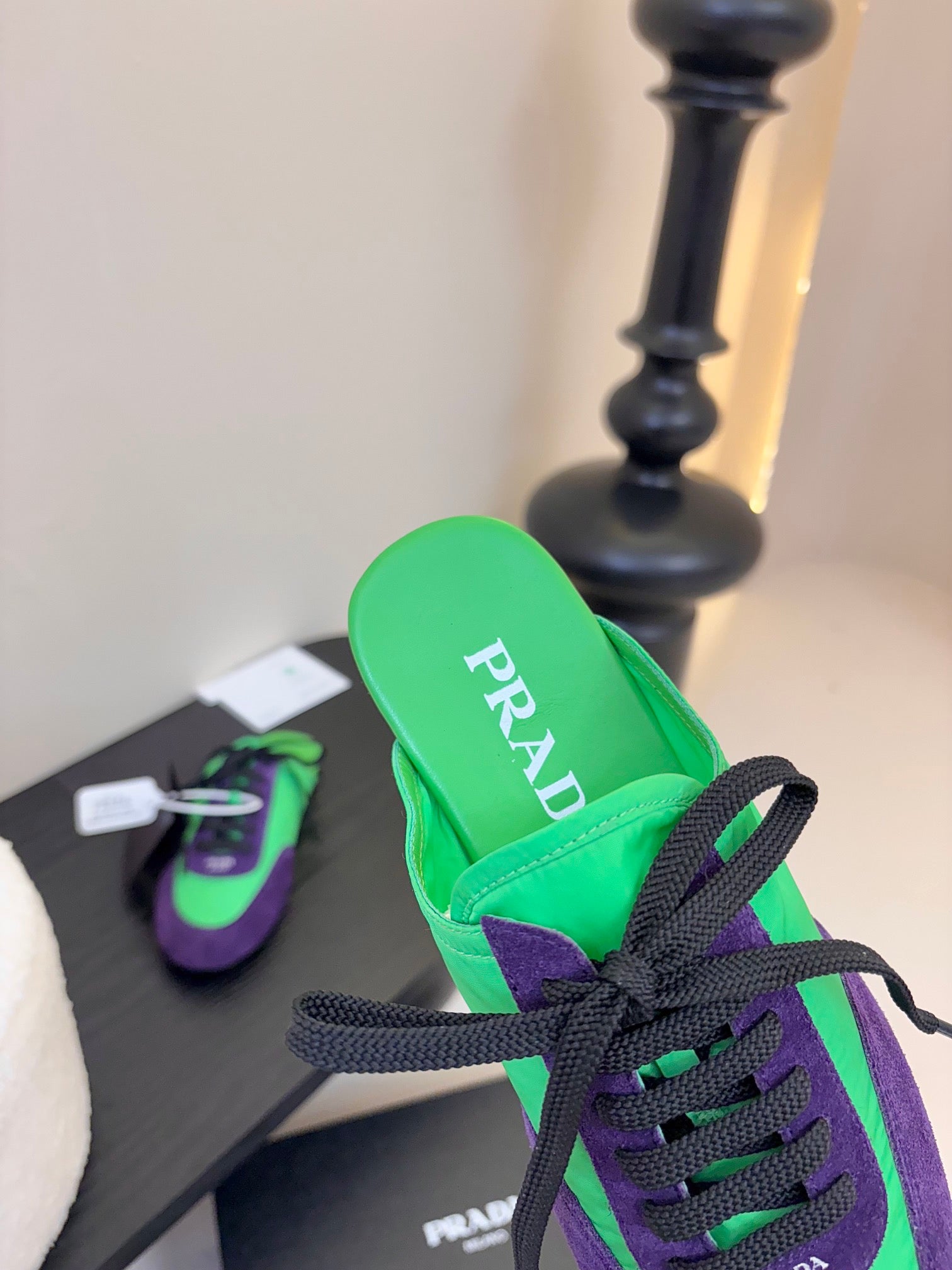 SNEAKER MULES IN GREEN NYLON AND PURPLE SUEDE、mysite、Cacoeks