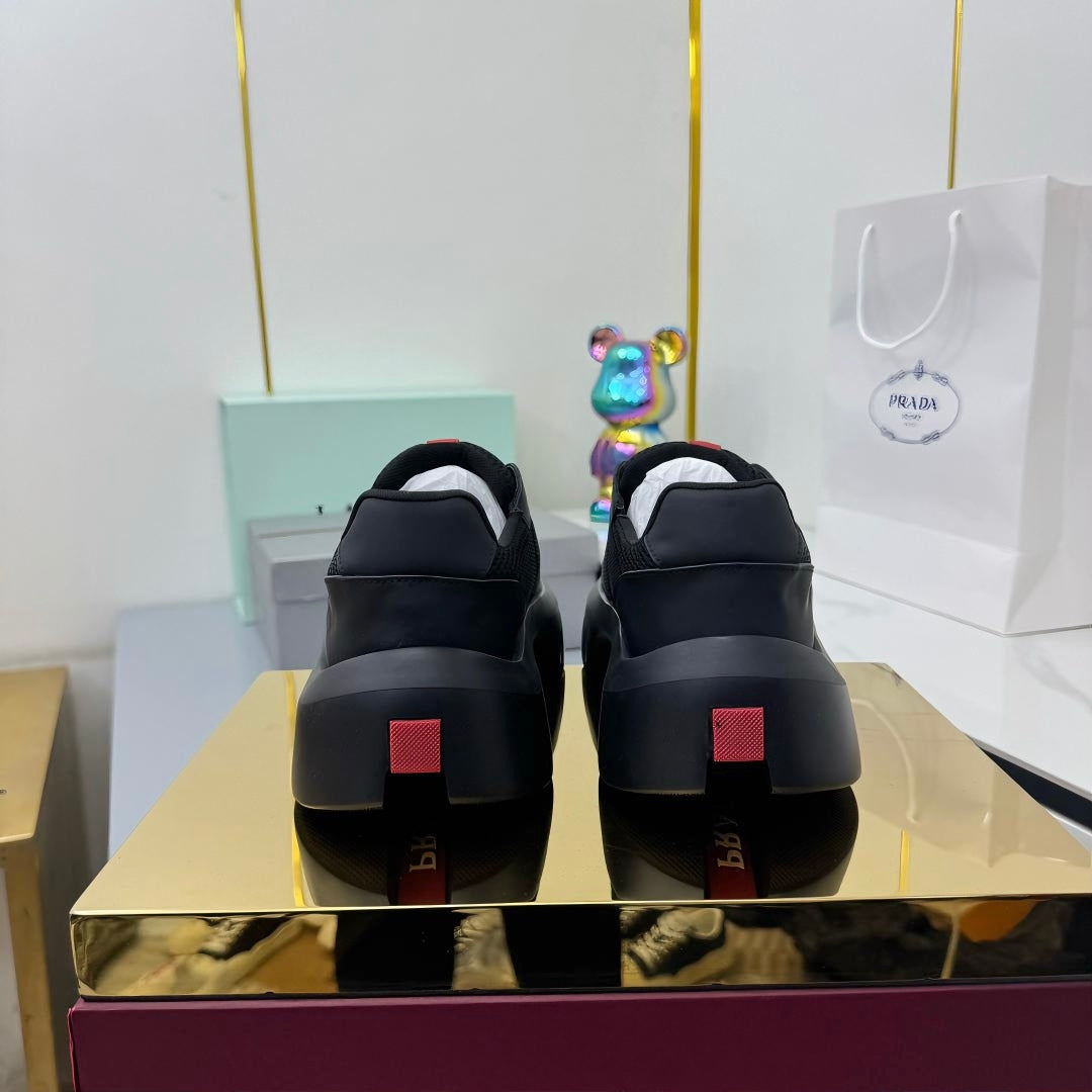 PRADA 25S CROSS LACED SNEAKERS IN BLACK CALFSKIN、mysite、Cacoeks