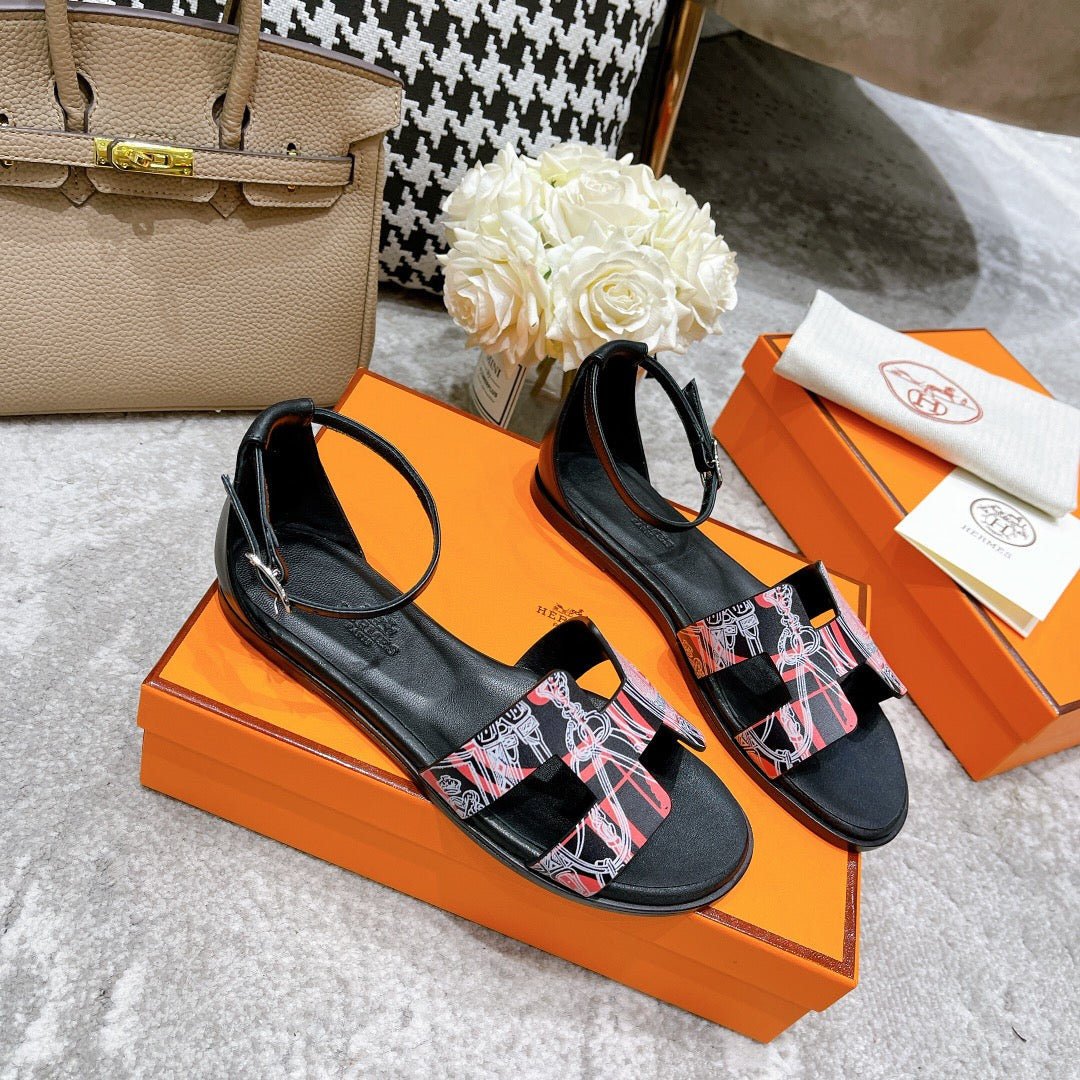 SANTORINI SANDAL BLACK CALFSKIN WITH PATTERN、mysite、Cacoeks