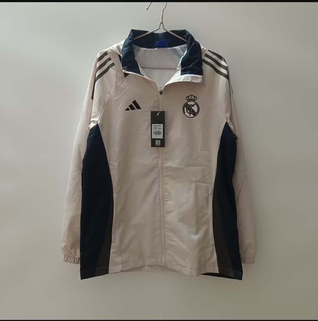 2024/2025 Real Madrid Windbreaker Off white Soccer Jersey 1:1 Thai Quality:football jersey mysite: unitedjerseyfootball 邓江浪:football