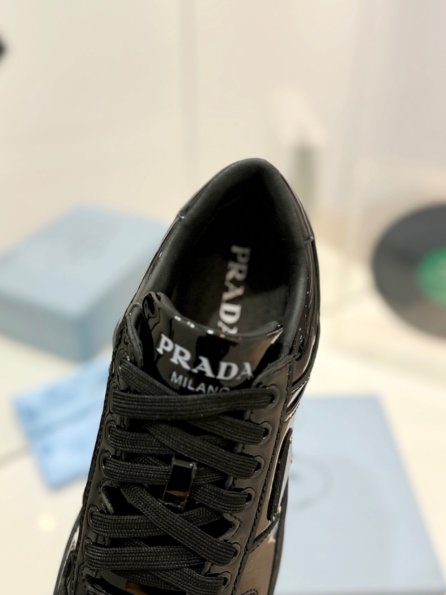 PRA DOWNTOWN PERFORATED SNEAKERS GLOSSY BLACK CALFSKIN、mysite、Cacoeks