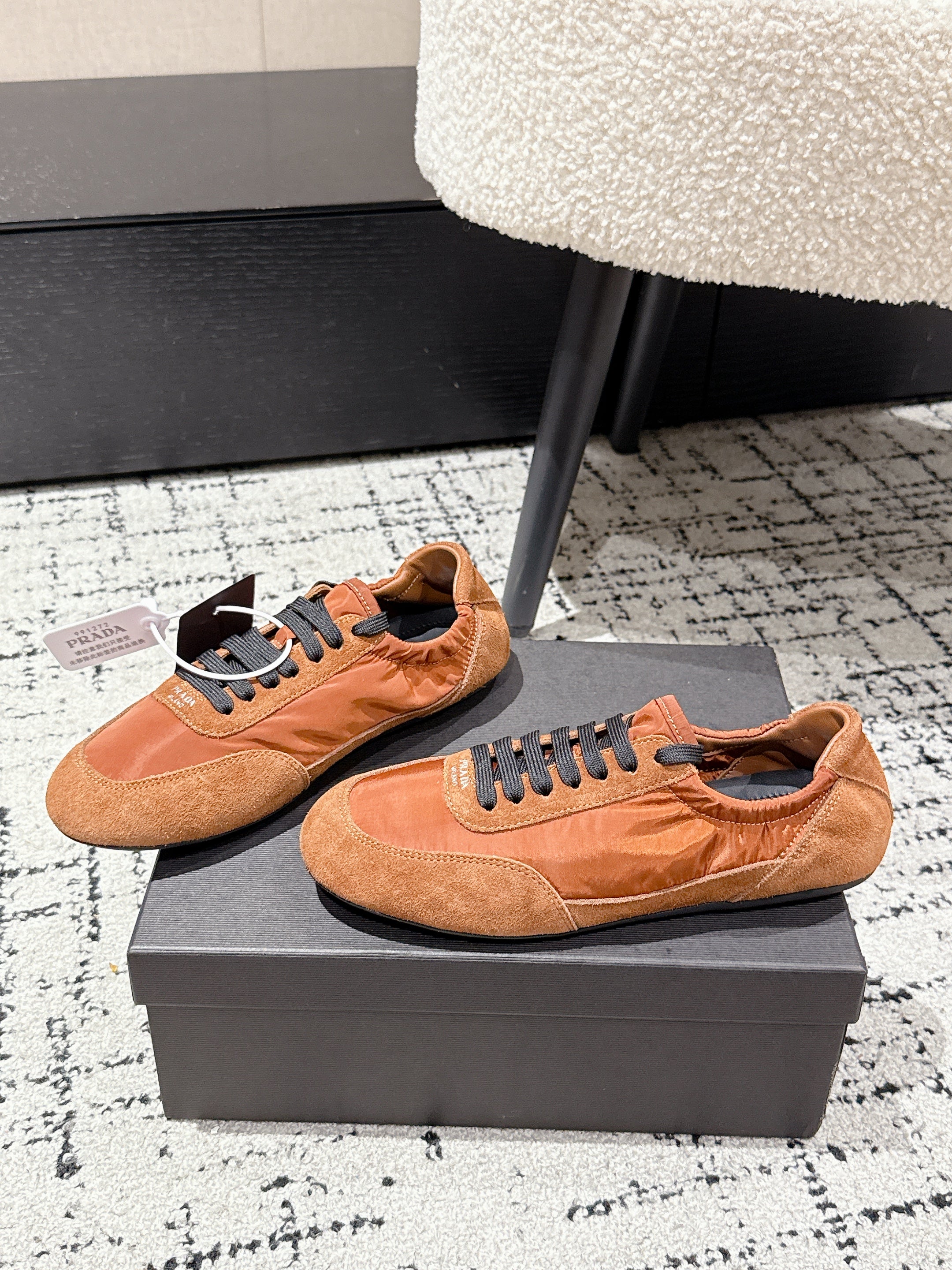 PRADA 25S COLLAPSE SNEAKERS IN BURNT ORANGE RE NYLON AND SUEDE、mysite、Cacoeks