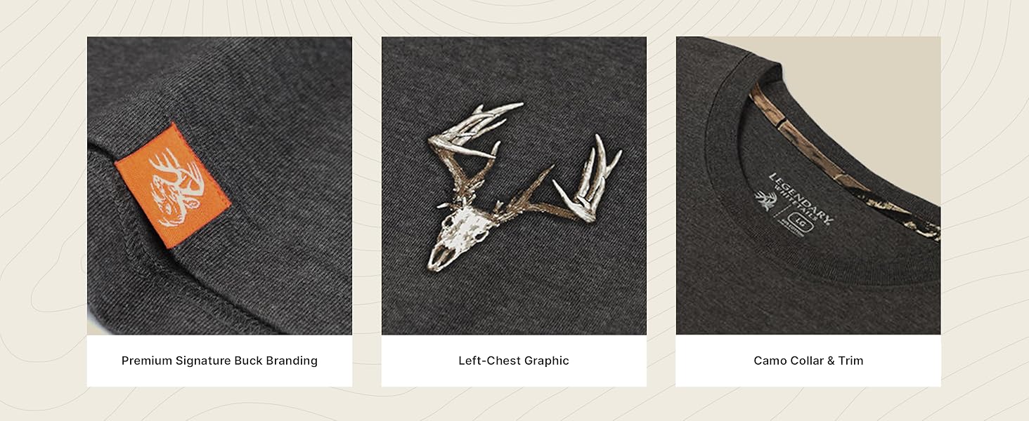 Legendary Whitetails Mens Long Sleeve T-Shirt Graphic Tee Preshrunk 100% Heavyweight Cotton