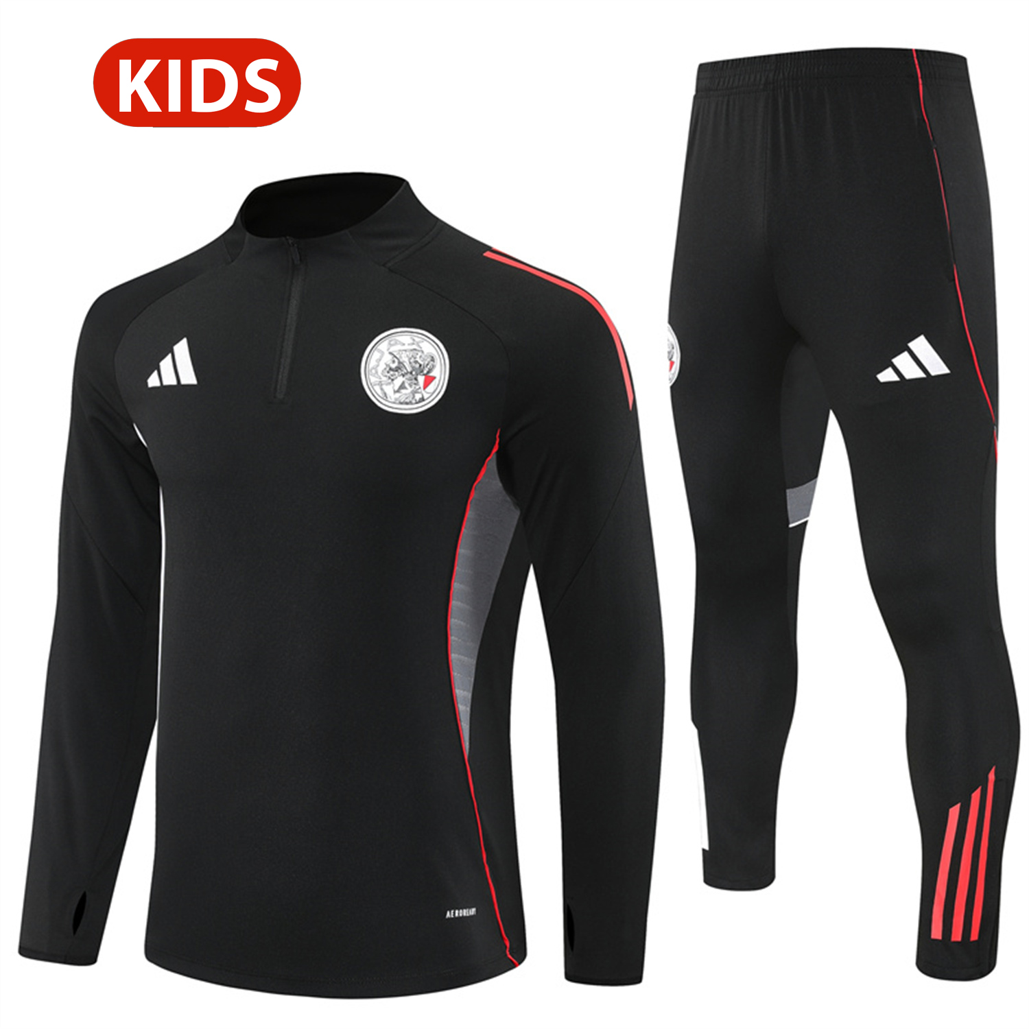 UltraTrikot-Ajax 25-26 Kids Long Sleeve Training Set - Black Top and Black Pants