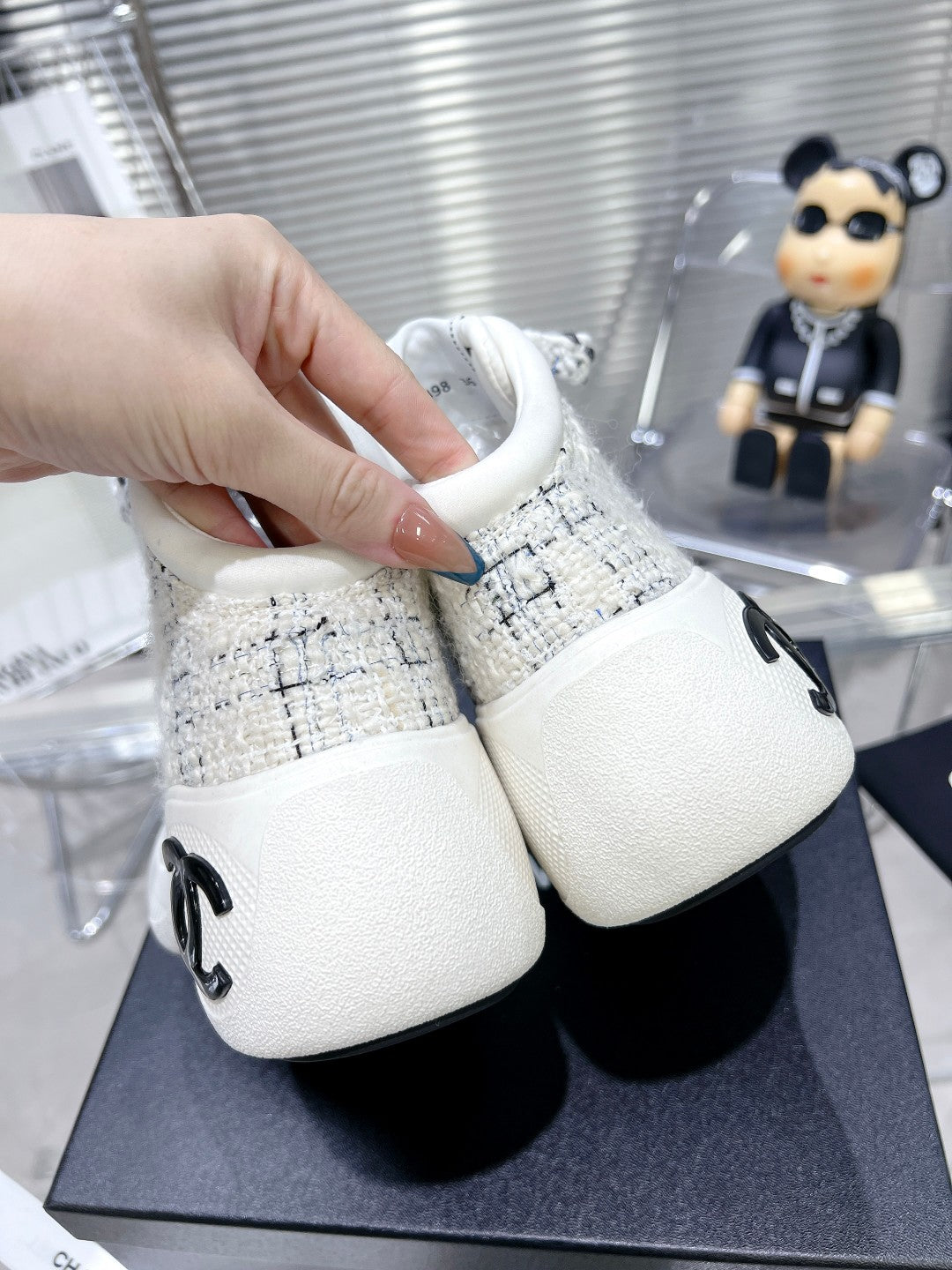 CC CANO ALTO SNEAKER IN WHITE WOOL TWEED AND RUBBER、mysite、Cacoeks