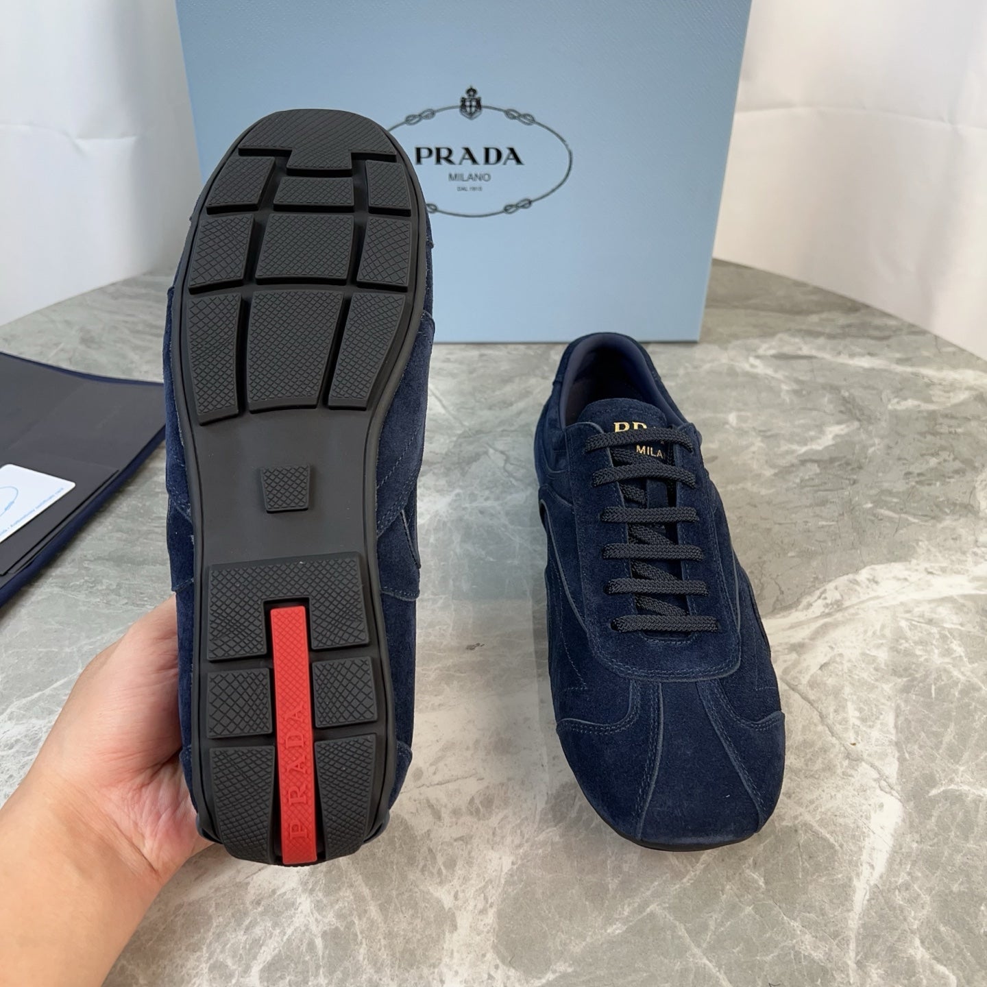 PRADA 25S MONTECARLO ANTIQUED SNEAKERS IN NAVY BLUE SUEDE、mysite、Cacoeks