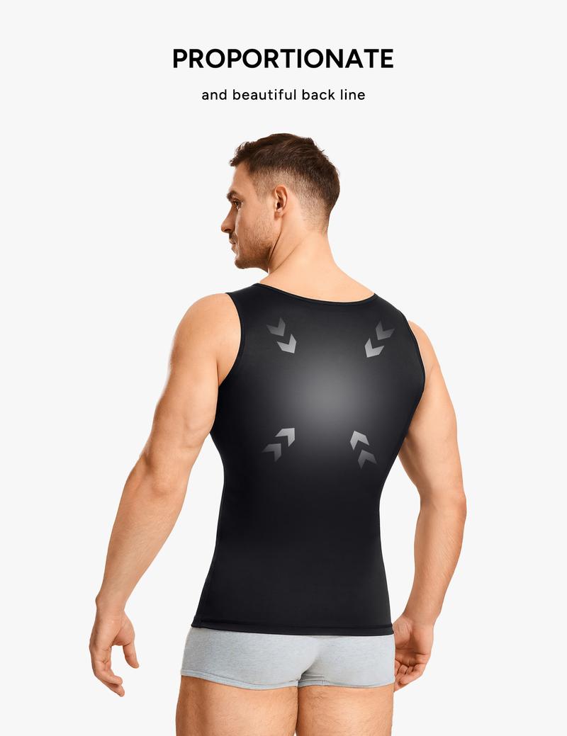 【Nebility】 Men's Basic Compression Shapewear Vest - Menswear Silky Soft Stylish Crew Neck Gymclothing Tanktop , Waist Back and Chest Tightening