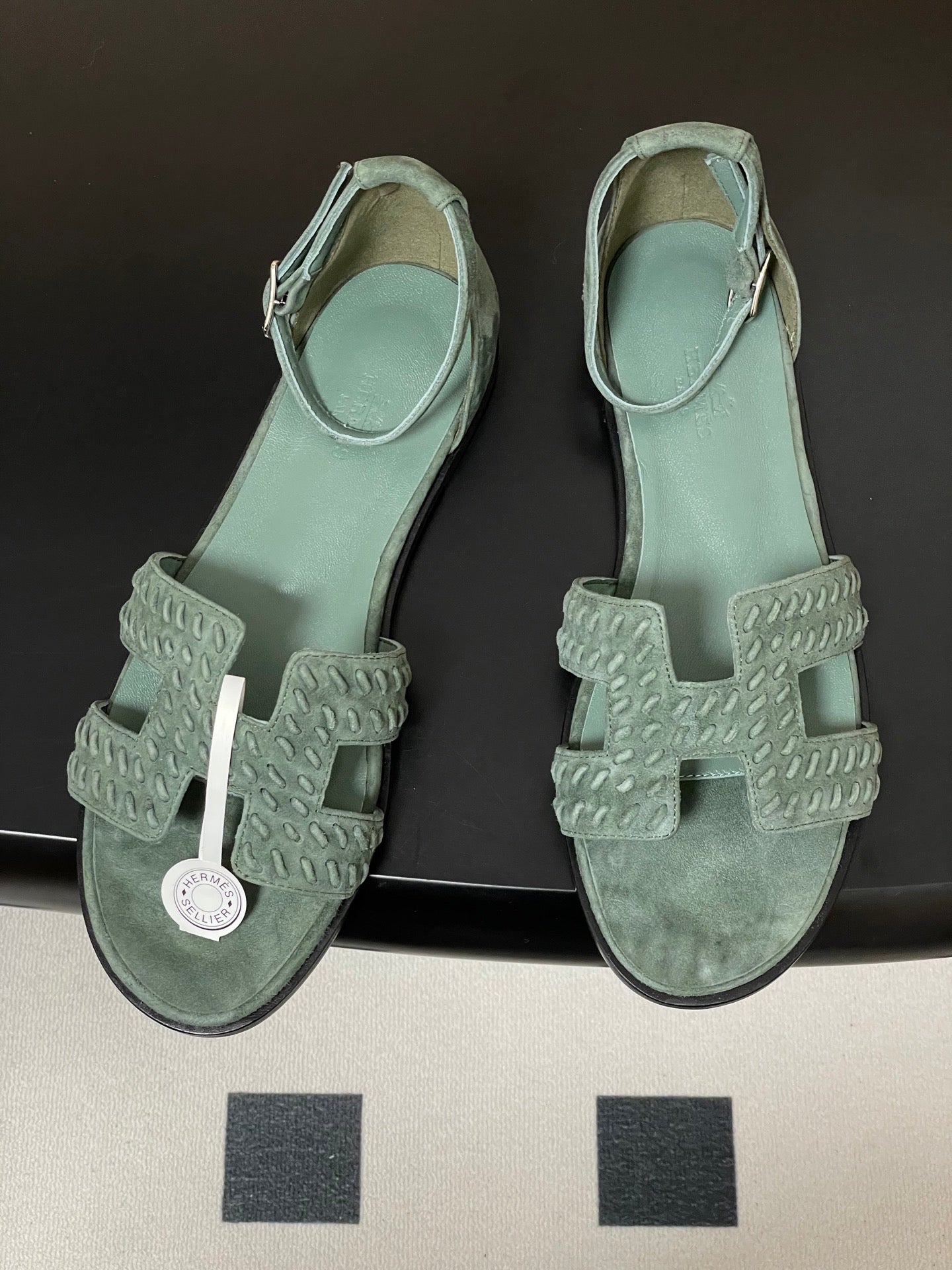 HM 25S SANTORINI SANDAL IN MUTED MINT GREEN SUEDE AND LAMBSKIN、mysite、Cacoeks