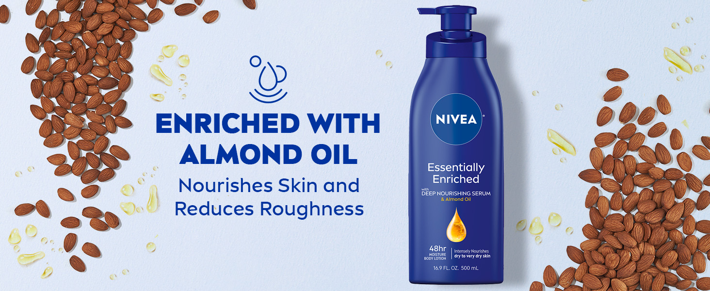 Enriched with almond oil. Nourishes skin and reduces roughness.