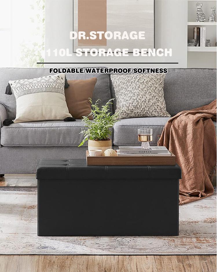 Product Introduction of DR.STORAGE 110L Large Capacity Storage Bench Foldable Storage Stool Bench Multipurpose Storage Sofa 0