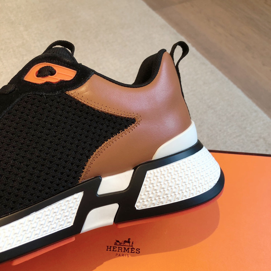 HEROS SNEAKER IN BLACK BREATHABLE MESH FABRIC AND BRONZE BROWN CALFSKIN、mysite、Cacoeks