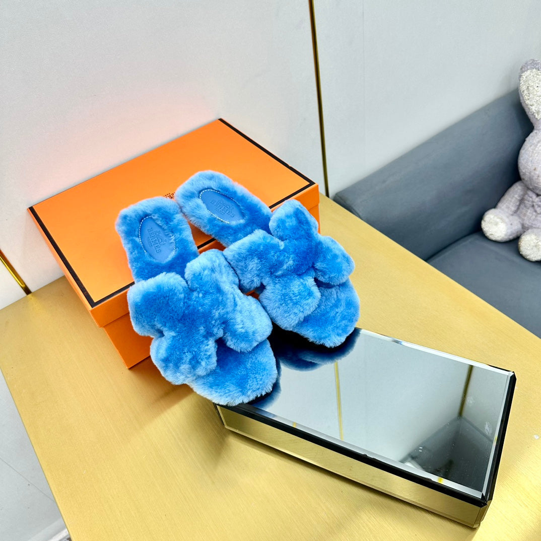 0RAN SHEARLING SANDALS OCEAN BLUE、mysite、Cacoeks