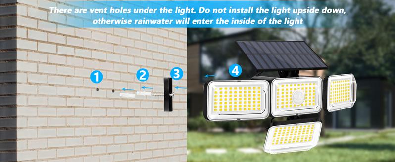 Product Introduction of Mokot Solar Lights Outdoor, Motion Sensor Wall Lights with Remote Control,4 Heads IP65 Waterproof Solar Flood Security Light for Outside Yard 6