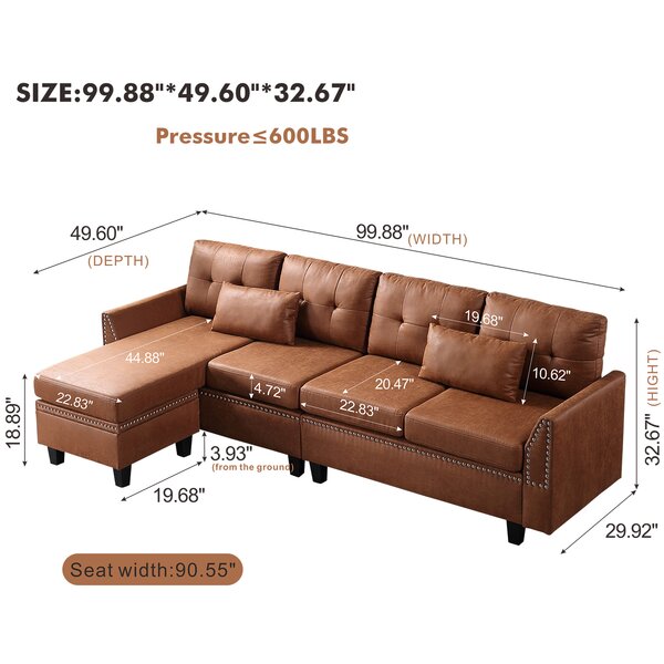 Dedric 99.88 Wide Faux Leather Reversible Sofa & Chaise