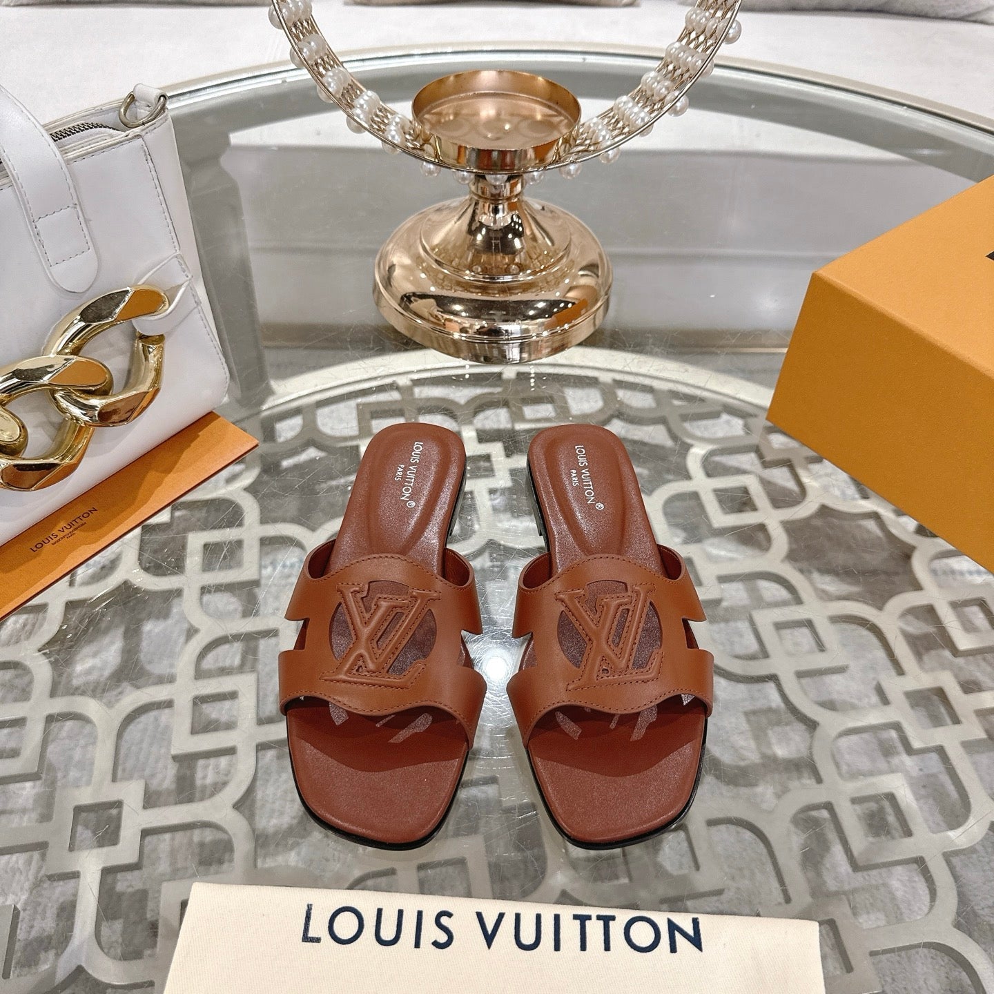 ISOLA FLAT SLIDE IN PENNY BROWN CALFSKIN、mysite、Cacoeks