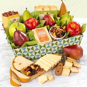 Happy Birthday Cheese, Crackers and Nuts Classic Fruit Basket