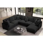 7pcs l shaped fabric fabric sofa free combination soft and comfortable suitable for living room bedroom hotel   office reception and   dark gray beige   details 1