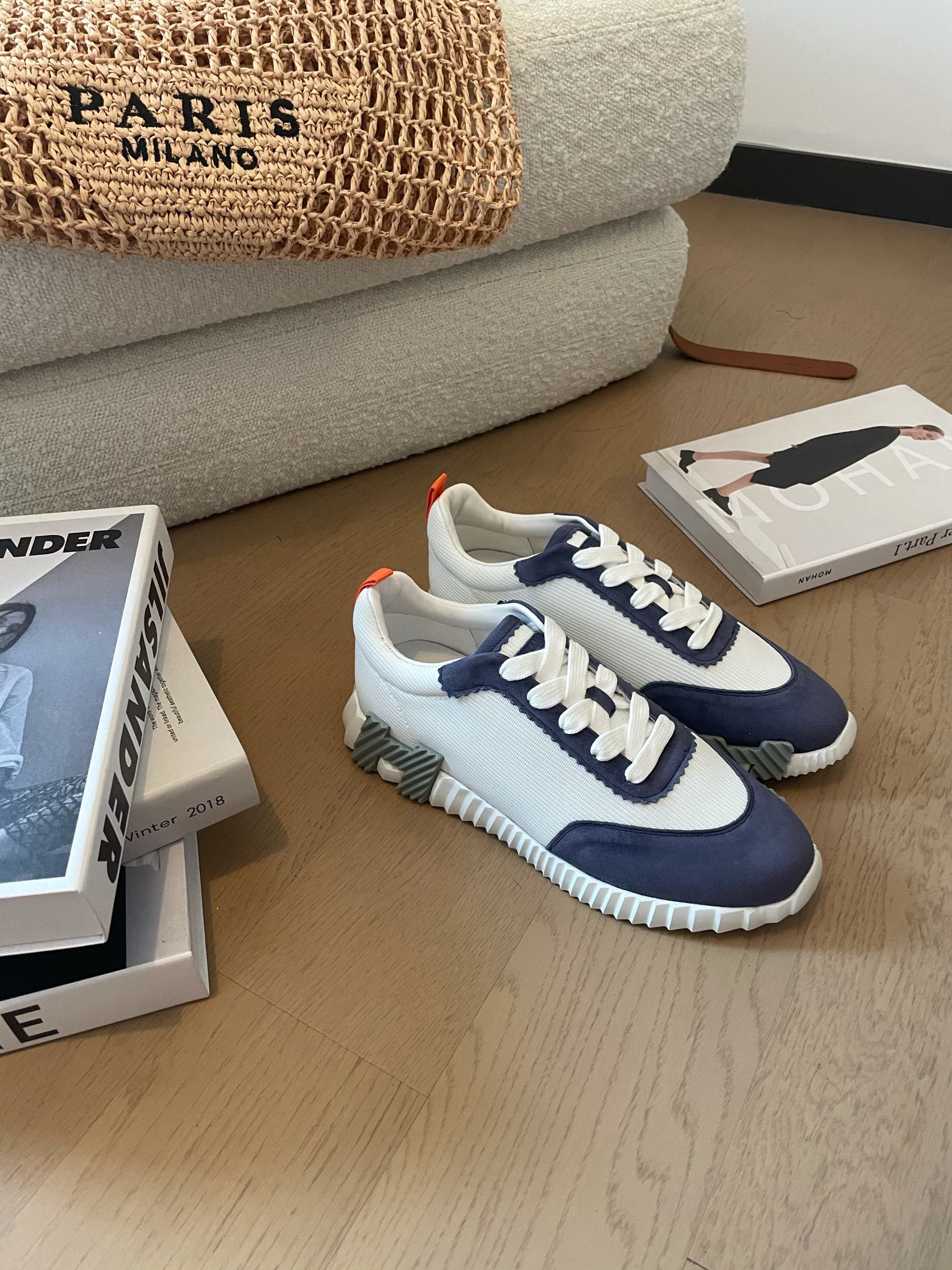 BOUNCING SNEAKERS LIGHT GRAY MIX NAVY CALFSKIN、mysite、Cacoeks