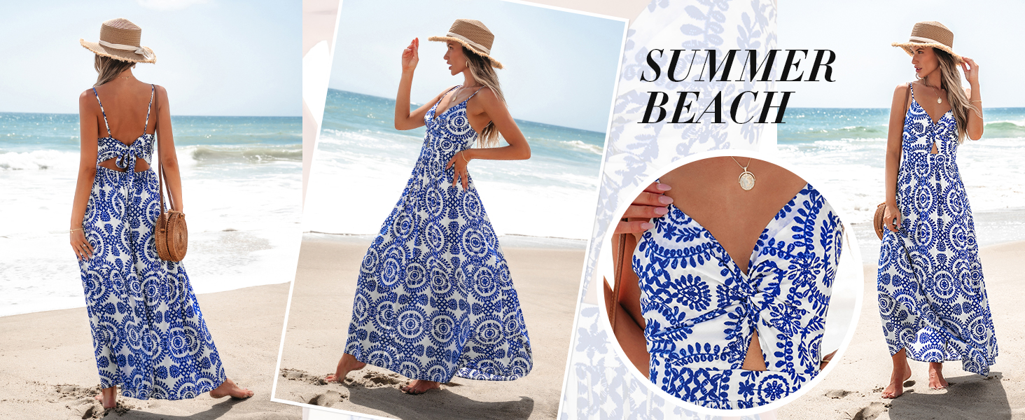 blue paisley summer beach dresses for women