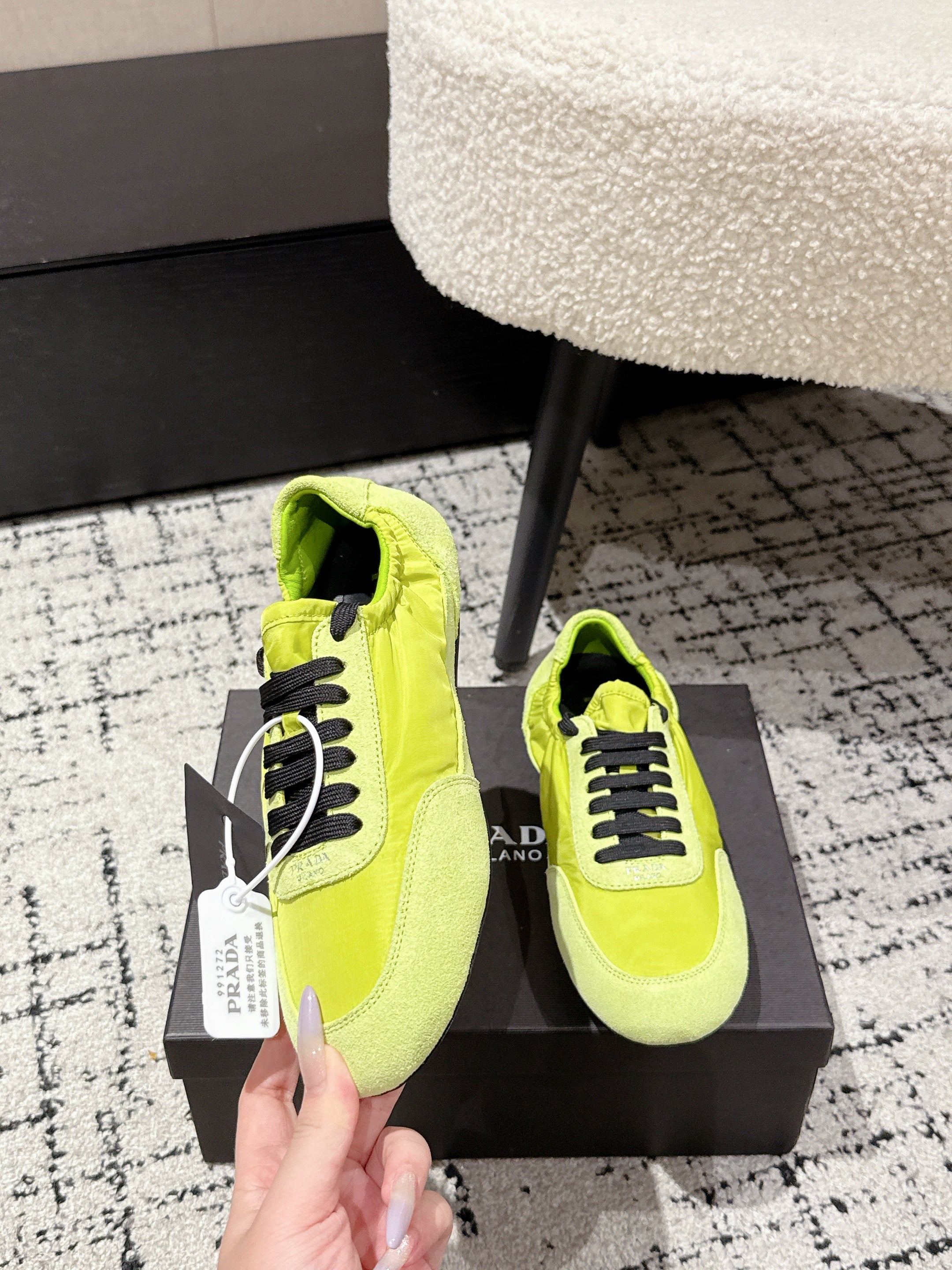 PRADA 25S COLLAPSE SNEAKERS IN LIME GREEN RE NYLON AND SUEDE、mysite、Cacoeks