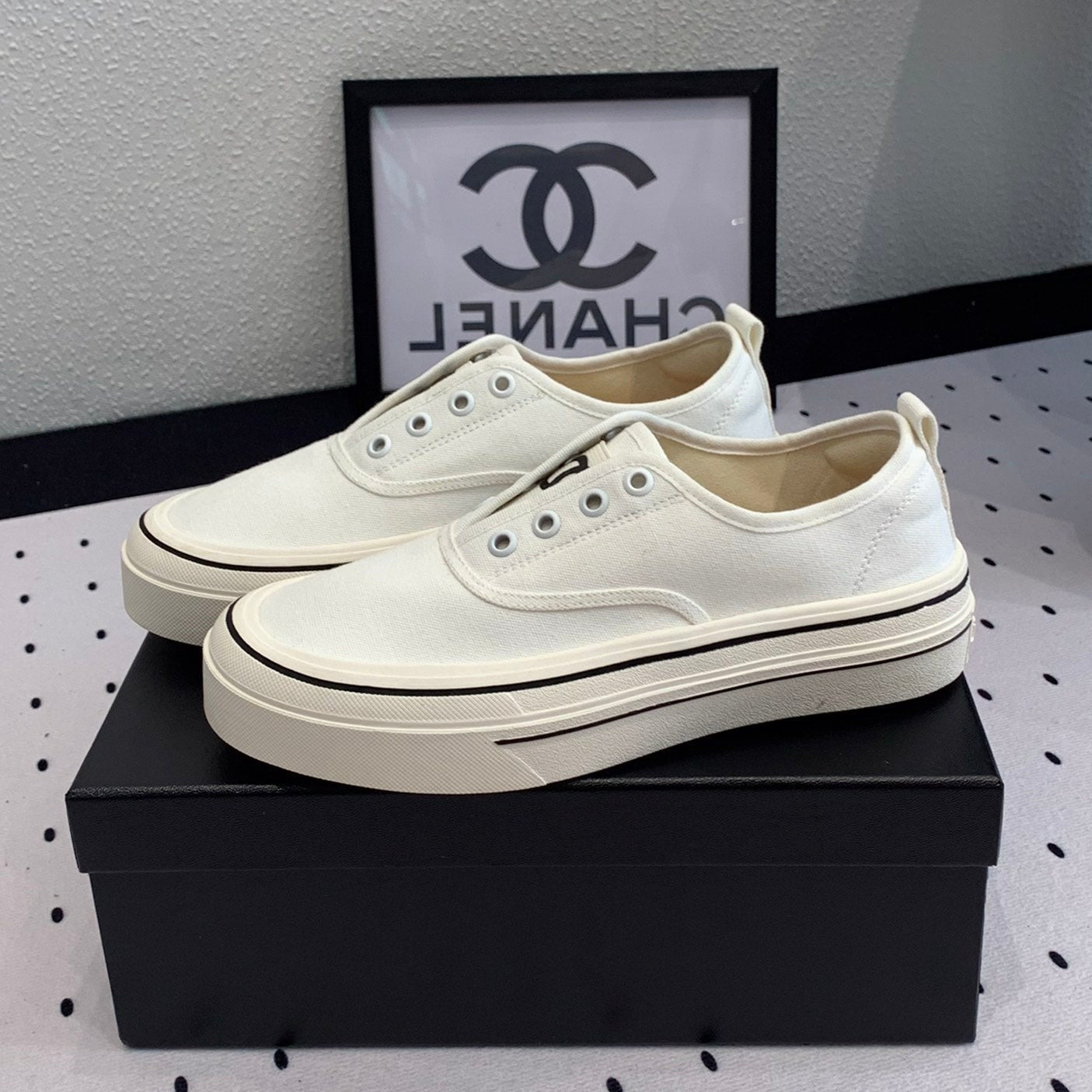 LACELESS SNEAKERS PLATFORM IN WHITE CANVAS、mysite、Cacoeks