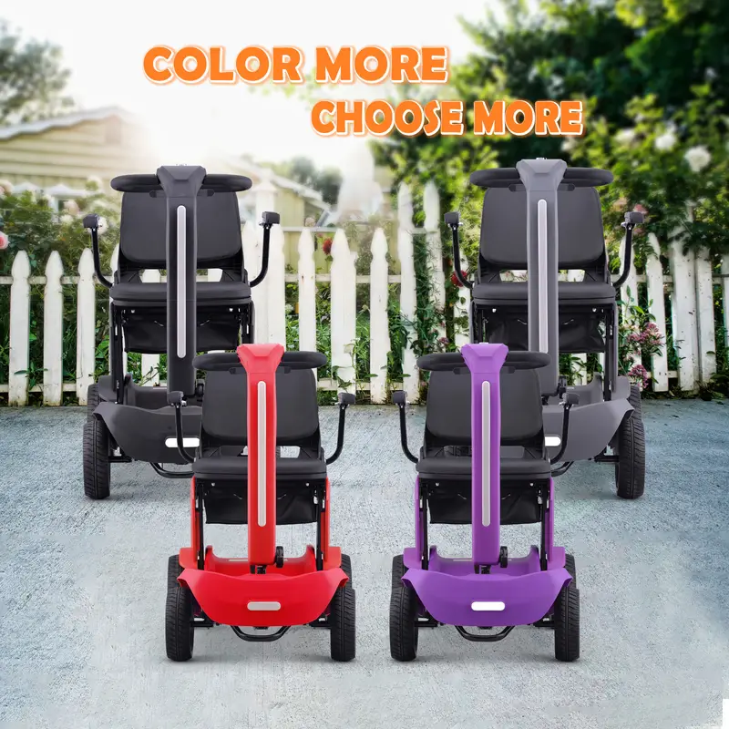 foldable mobility scooter for adults senior 4 wheels powered device for travel lightweight and portable with led strip light storage bag charger included no assemble required details 8