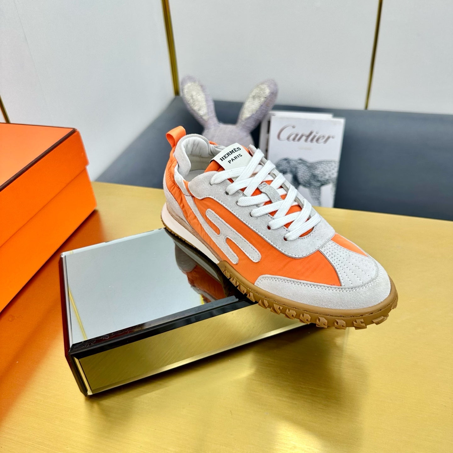 JET SNEAKER IN PALE GRAY SUEDE MIX ORANGE CALFSKIN、mysite、Cacoeks