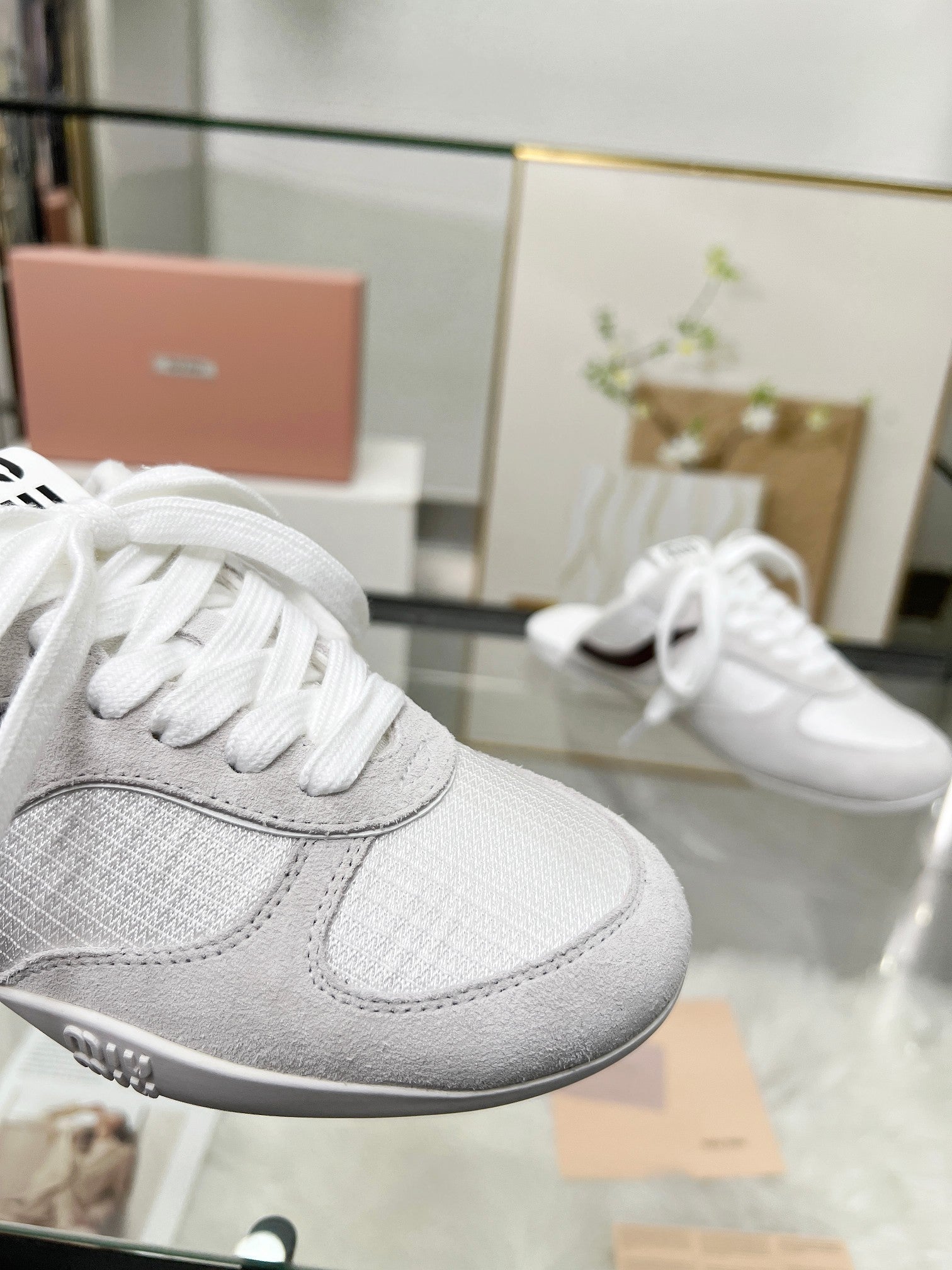 GYMNASIUM SNEAKERS MULES LIGHT GREY SUEDE AND WHITE TECHNICAL FABRIC、mysite、Cacoeks