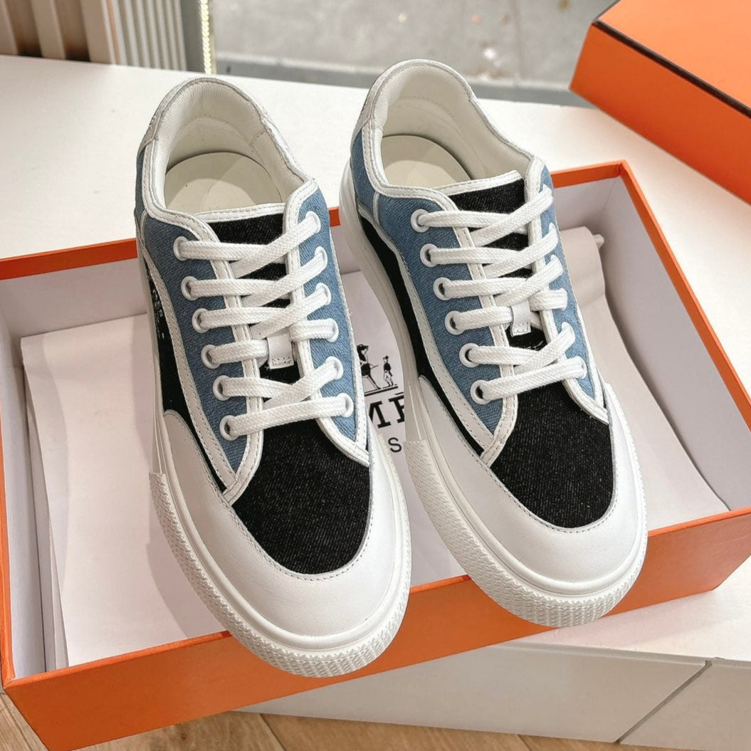 GET SNEAKER IN BLACK MIX LIGHT BLUE CANVAS AND CALFSKIN、mysite、Cacoeks