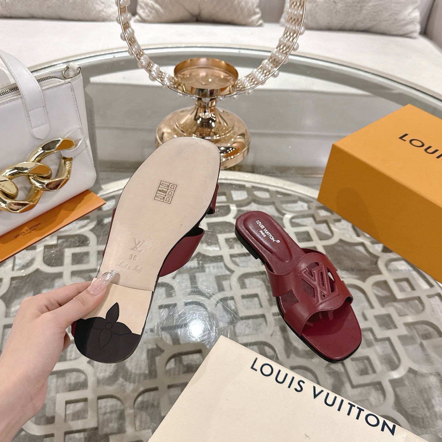 ISOLA FLAT SLIDE IN JAM RED CALFSKIN、mysite、Cacoeks