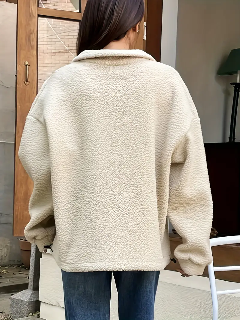   front plush pullover sweatshirt casual long sleeve sweatshirt womens clothing details 1