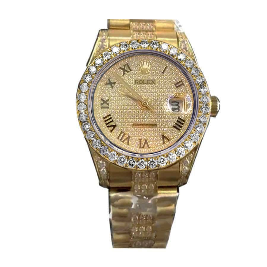 rolex datejust yellow gold diamond dial iced out 116623 4