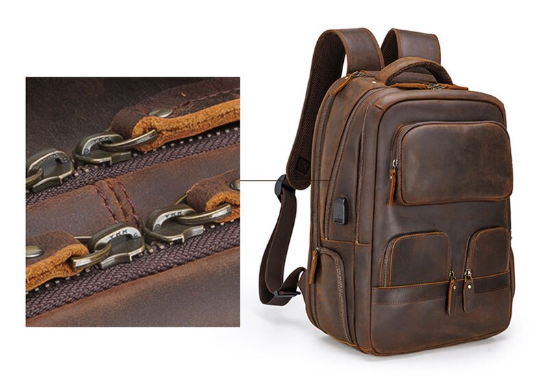 Detail Show of Zipper of Leather Backpack