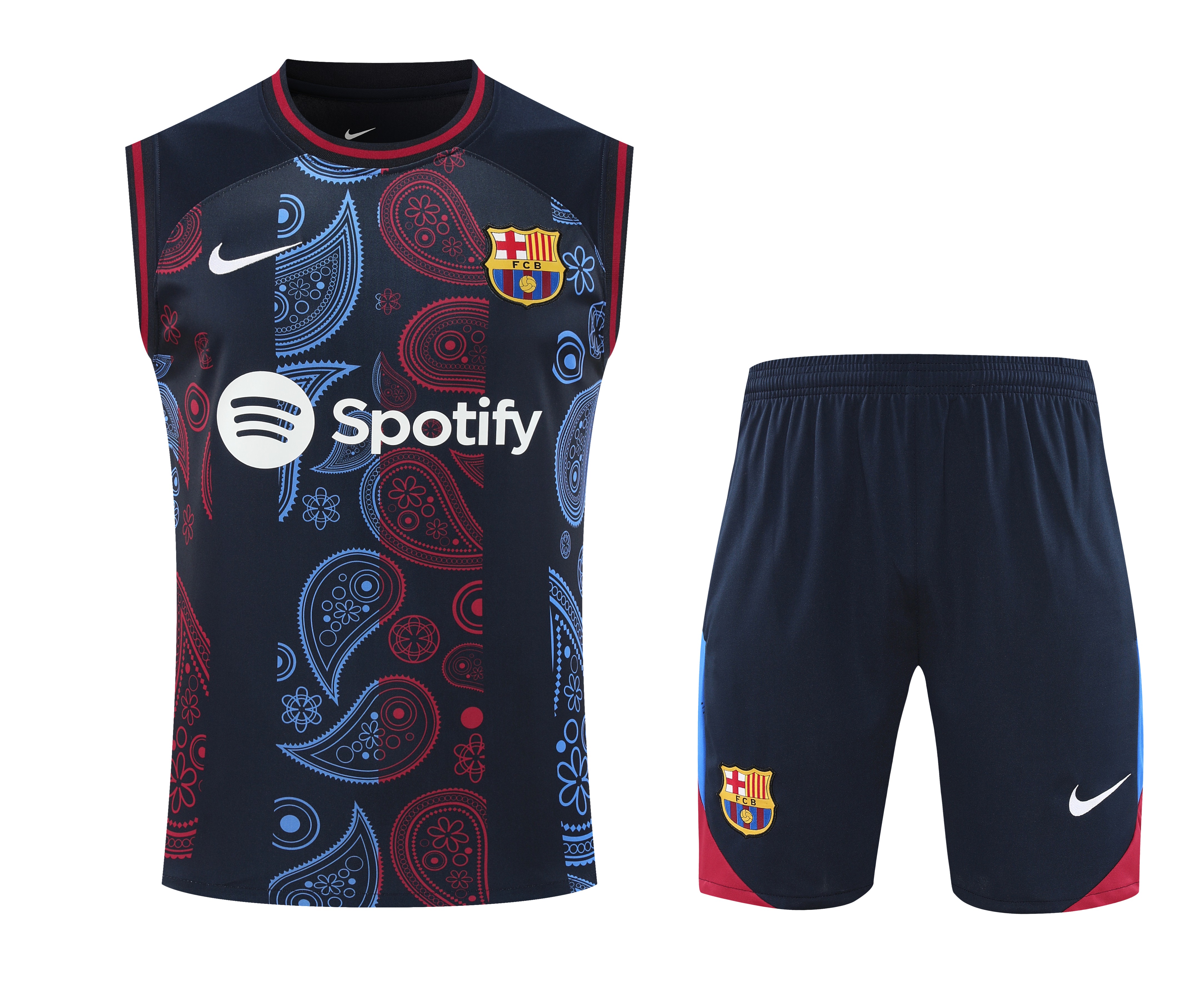 Higojerseys-Barcelona 24-25 Training Vest Suit - Blue with Pattern