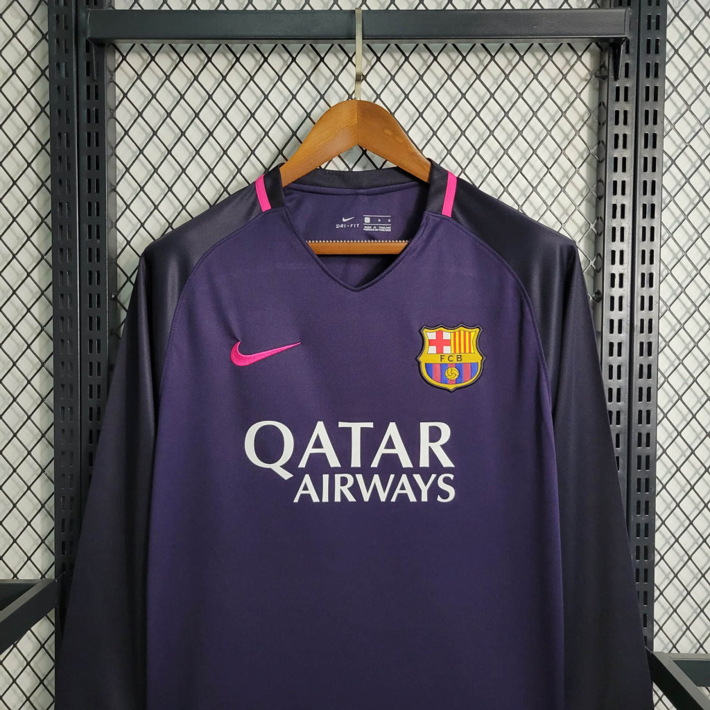 Higojerseys-Retro Barcelona 16-17 Away Stadium Long Sleeve Jersey