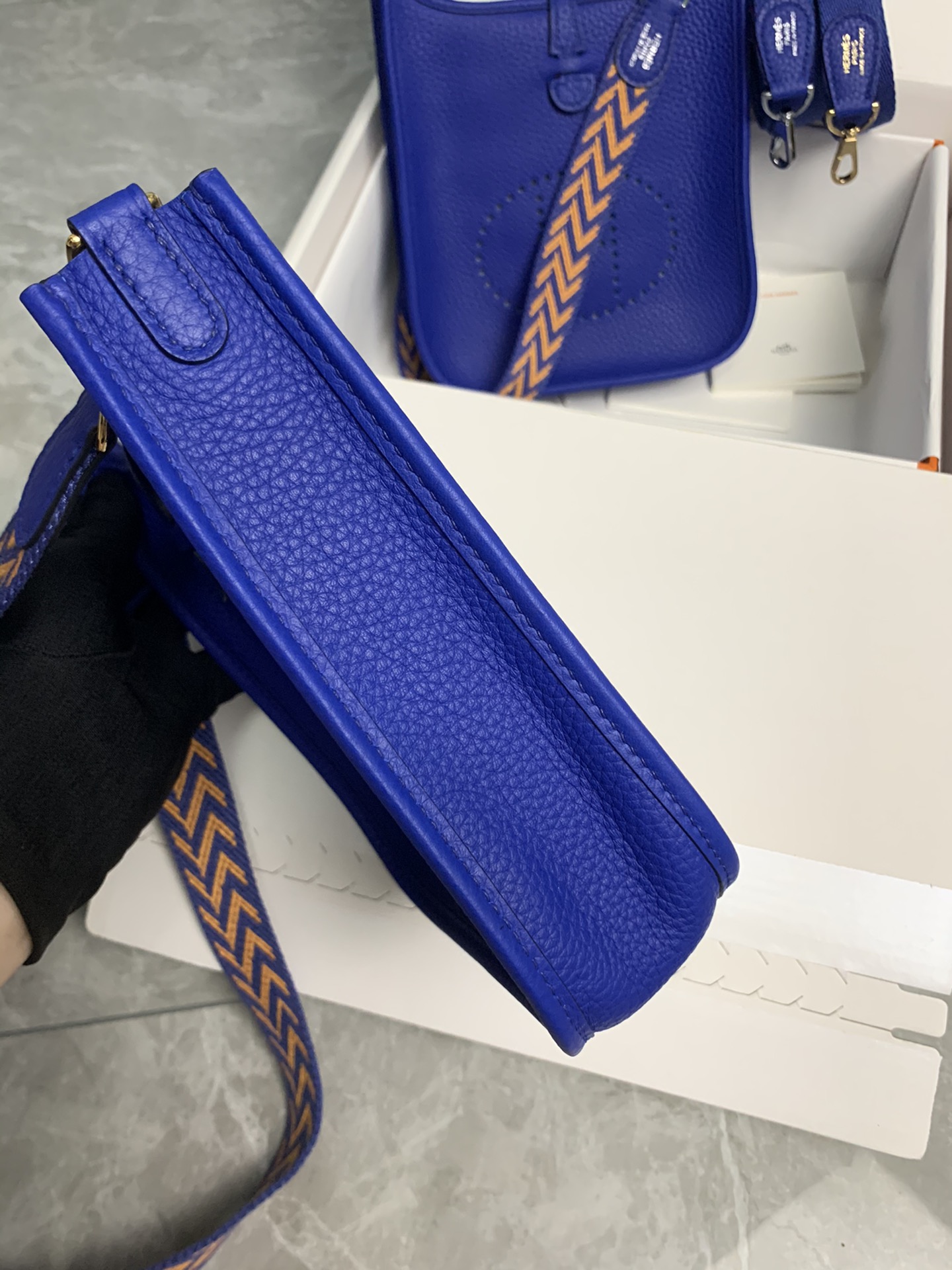 Replica Hermes Evelyne Mini Bag 17cm Original Togo Leather Dark Blue