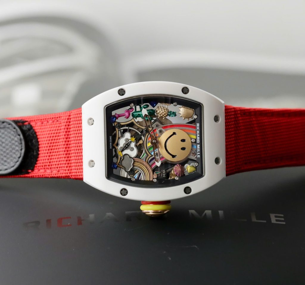 Đồng Hồ Richard Mille Clone 11 RM88 Smiley Vỏ Gốm Trắng Dây Vải Nato 42mm (2)