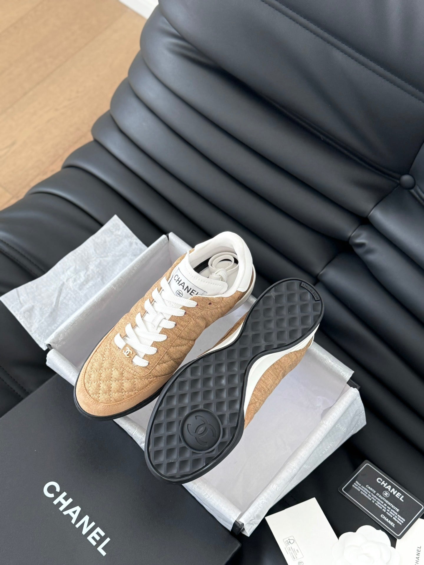 CC SNEAKER IN PEANUT BROWN MIX WHITE EMBROIDERED LAMBSKIN、mysite、Cacoeks