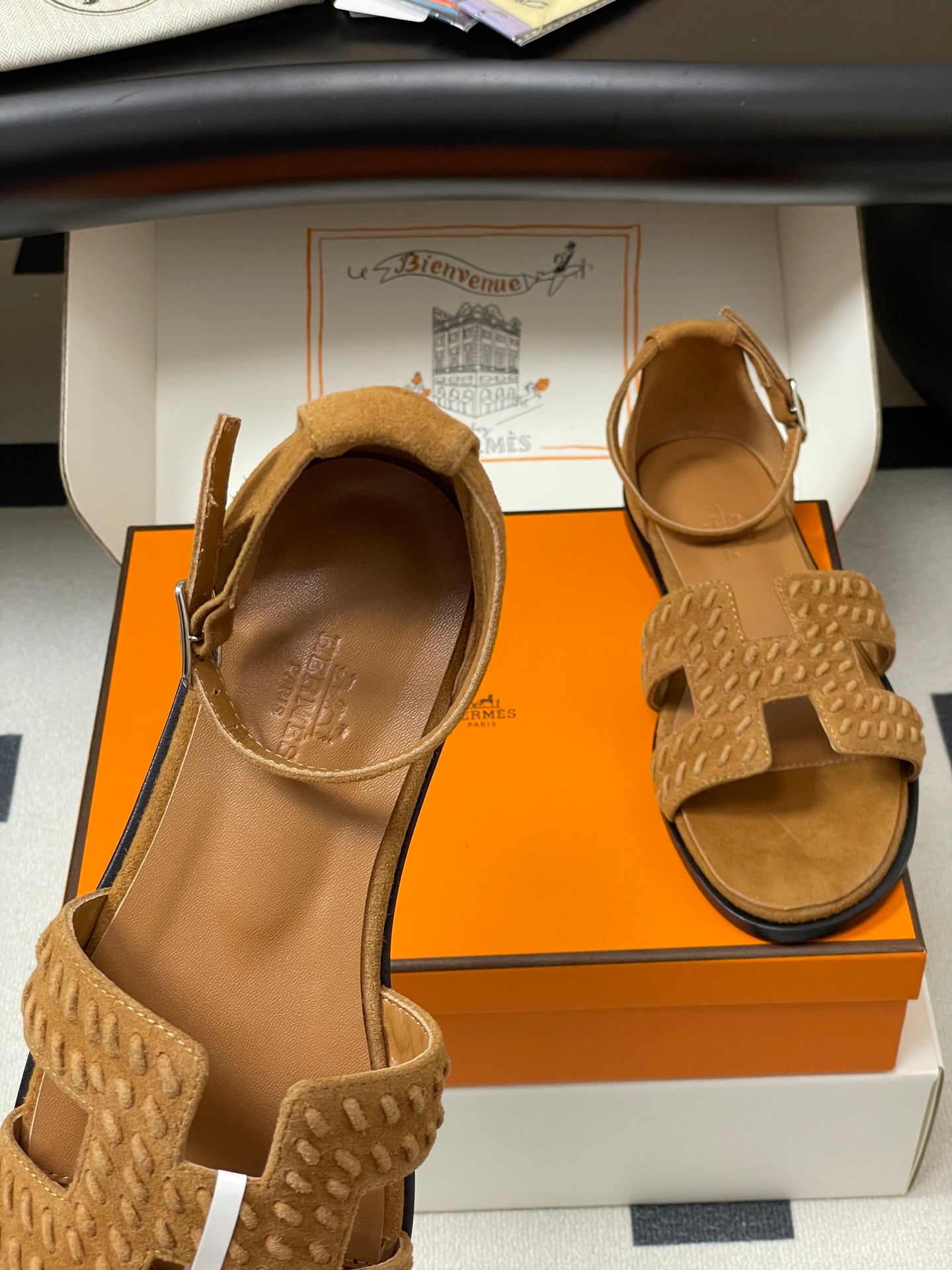 HM 25S SANTORINI SANDAL IN BROWN SUEDE AND LAMBSKIN、mysite、Cacoeks