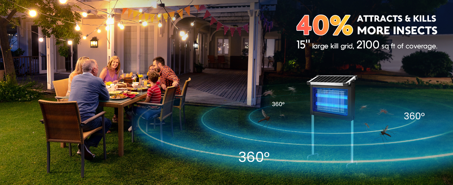 Solar Bug Zapper Outdoor & Indoor, Cordless Mosquito Zapper Rechargeable Waterproof Fly Zapper