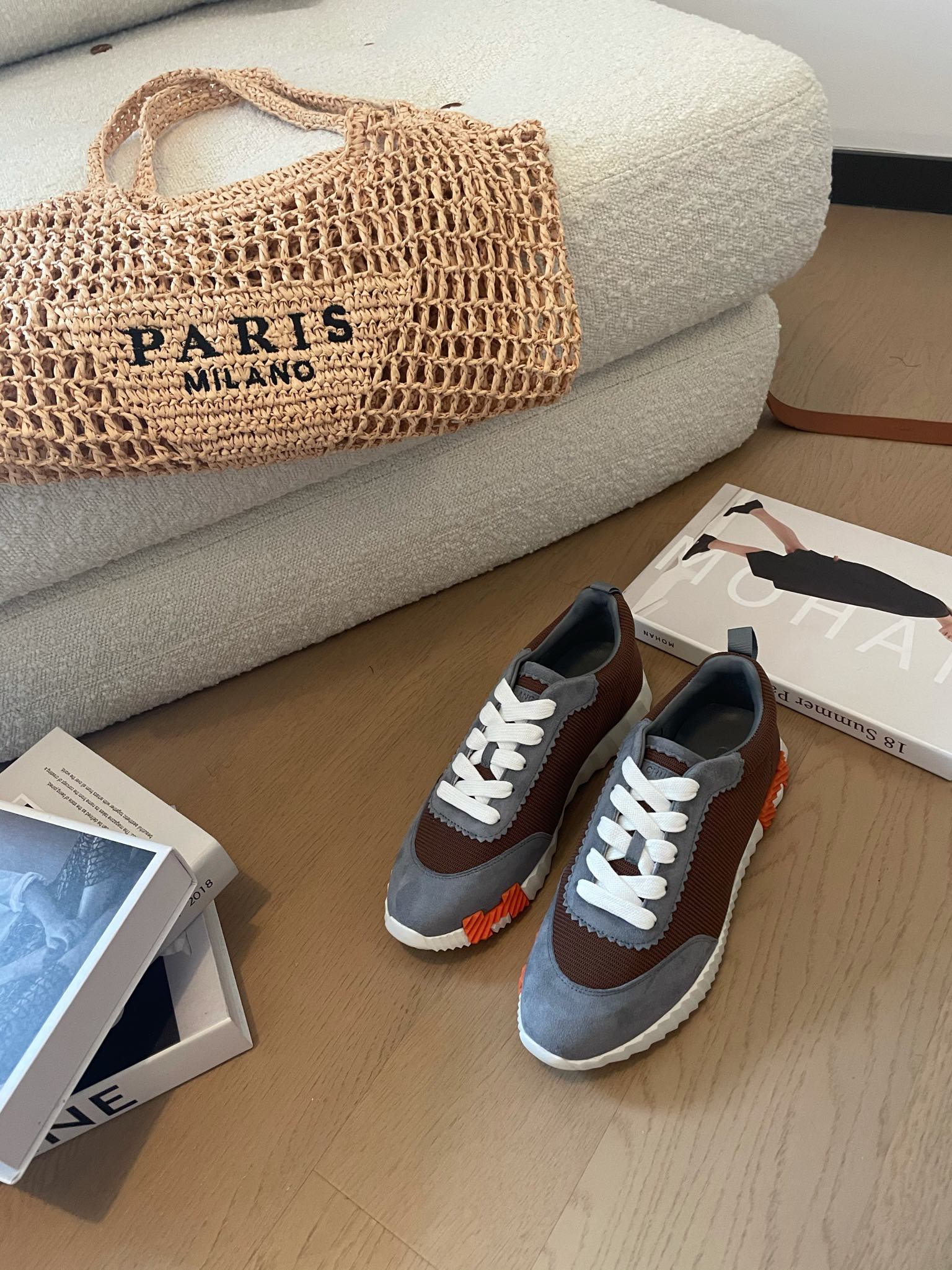 BOUNCING SNEAKERS GRAY MIX BROWN CALFSKIN、mysite、Cacoeks