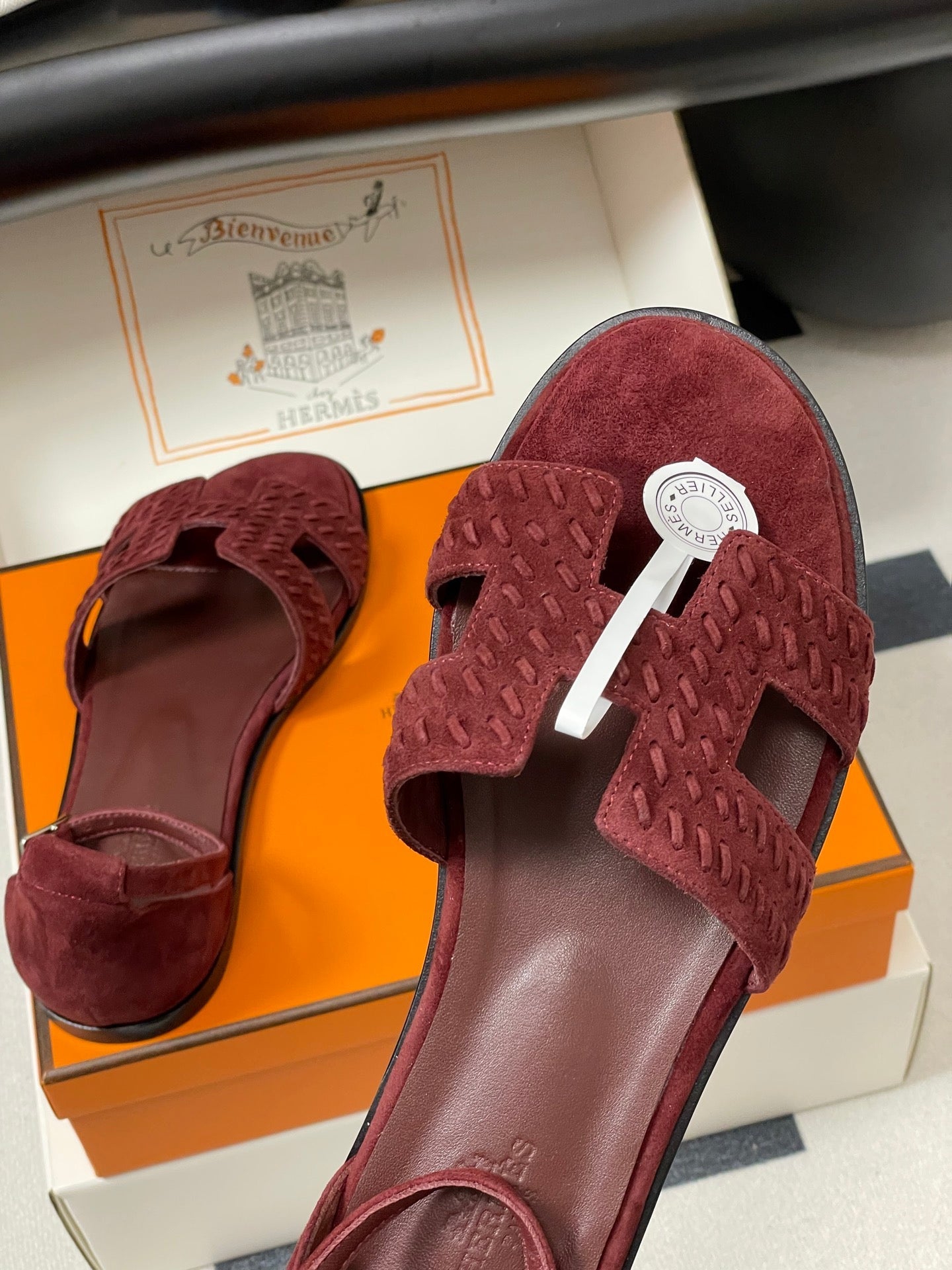HM 25S SANTORINI SANDAL IN DARK RED SUEDE AND LAMBSKIN、mysite、Cacoeks