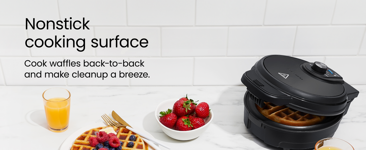 Nonstick cooking surface. Cook waffles back-to-back an d make cleanup a breeze