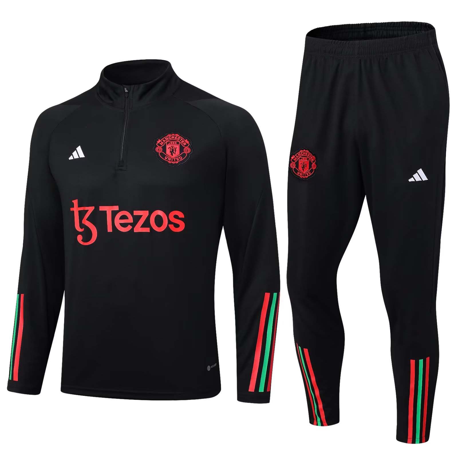 2023/2024 Manchester United Half-Pull Training Suit Black Football Shirt 1:1 Thai Quality Set:football jersey mysite: unitedjerseyfootball 邓江浪:football