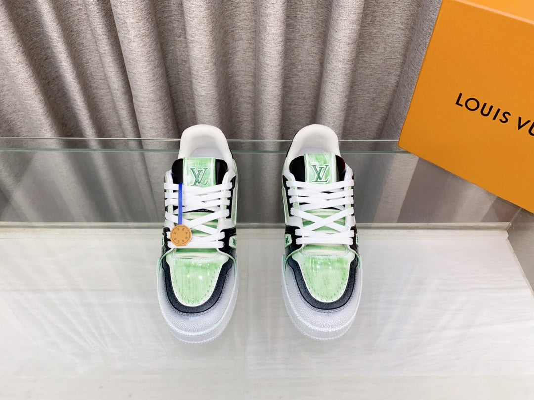 LV TRAINER SNEAKERS IN LIGHT GREEN OMBRE MIX COLORFUL CALFSKIN、mysite、Cacoeks