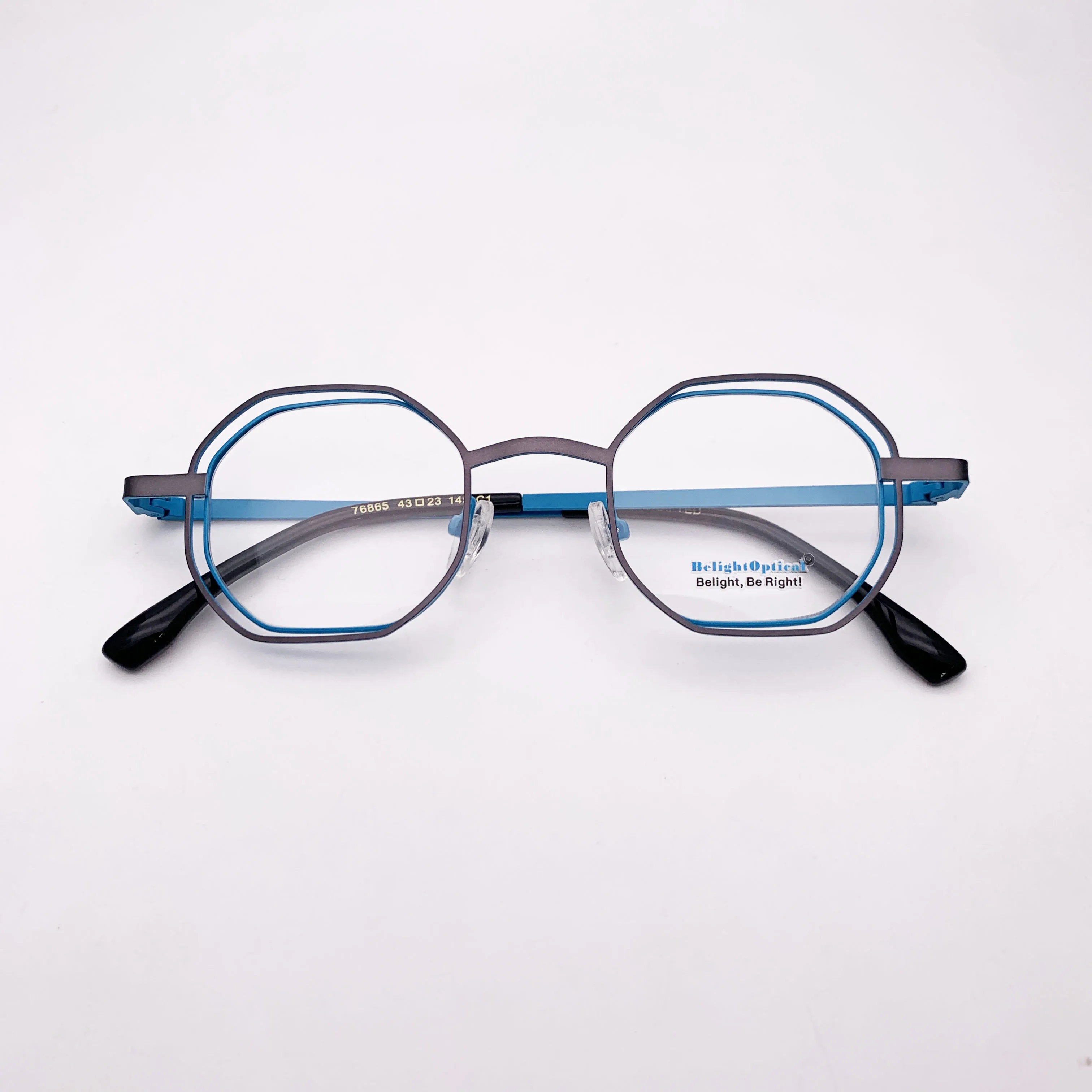 Fancy Colorful Vintage Double Line Metal Pink Irregular Shape Optical Glasses Spectacle Frame Prescritpion Lens Women Style