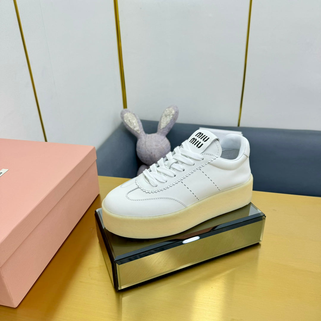 THICK-SOLED RETRO SNEAKERS IN WHITE SMOOTH LAMBSKIN、mysite、Cacoeks