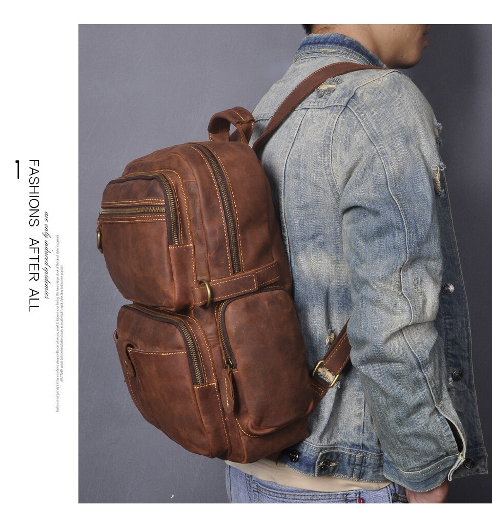 Side Carrying of Woosir Full Genuine Leather Daypack Collage Bookbag