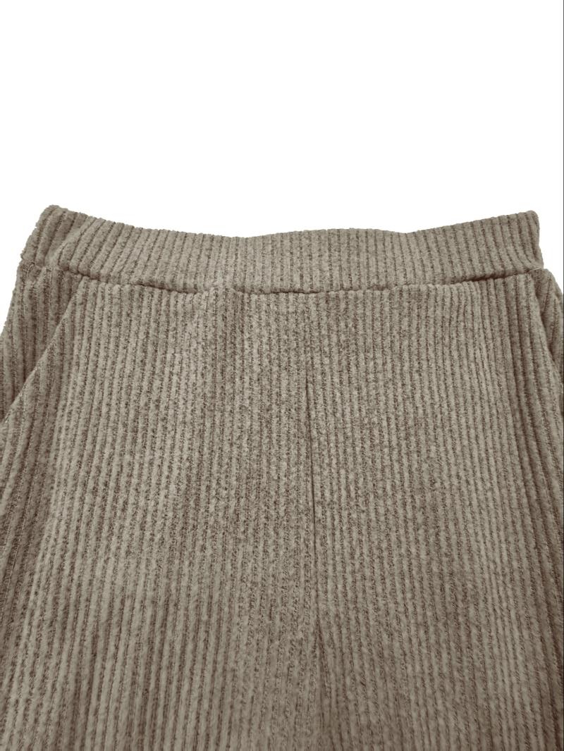 Women's Casual Striped Long Sleeve Top & Loose Pocket Pants Set, European Style Womenswear, Comfortable for Daily Wear