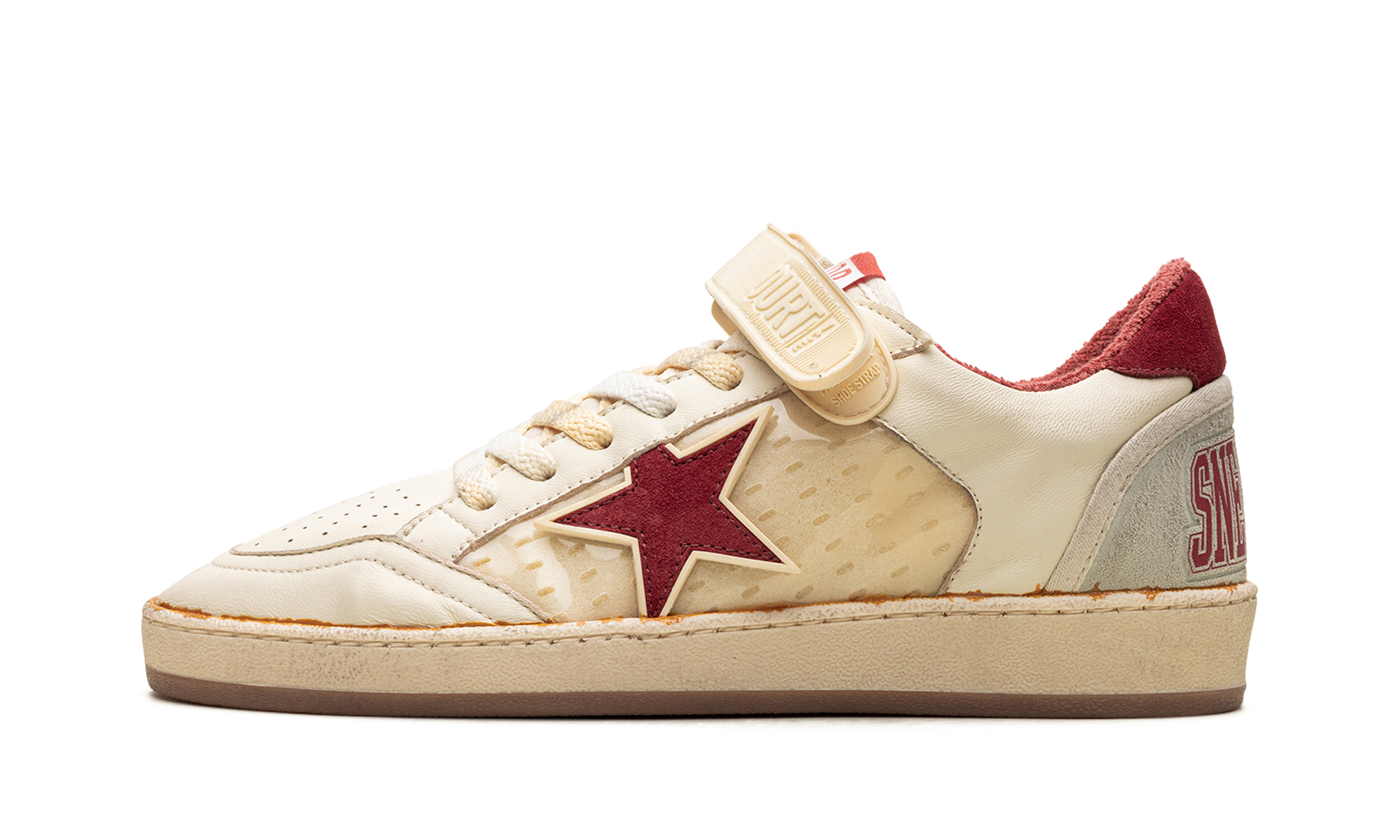 BALL STAR WITH STRAP NAPPA AND PVC UPPER SUEDE STAR SPUR AND HEEL "WHITE ICE RED PVC"、mysite、Cacoeks